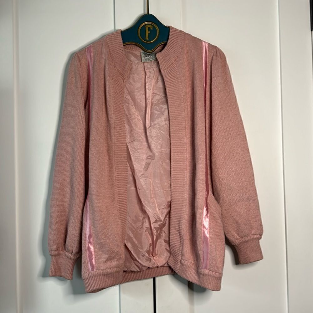 Vintage Macho Pink Tree made in Austria Cardigan Open Front - 10